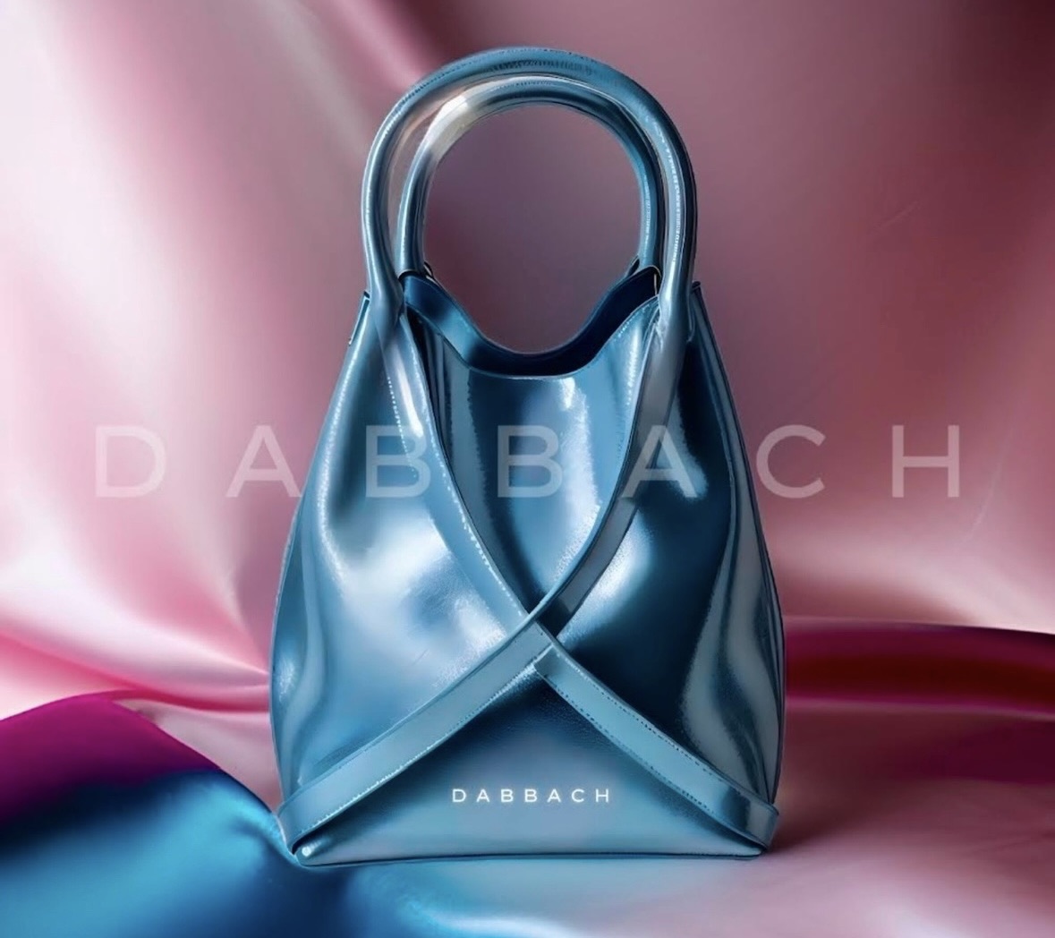DABBACH Blue Satin Handbag on Pink Silk